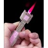 Pink Diamond Inlay Jet Flame Lighter,Refillable Butane Lighter,Cool Jet Torch