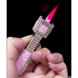 Pink Diamond Inlay Jet Flame Lighter,Refillable Butane Lighter,Cool Jet Torch Lighters Windproof,Adjustable Flame,BBQ Candles (Without Gas)