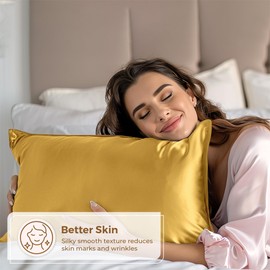 Pure Bedding Satin Pillowcase 2 Pack - King Size (20"x40", Gold) - Silky Pillow Cases for Hair and Skin - Satin Pillow Covers with Envelope Closure - Extra Soft Premium Microfiber