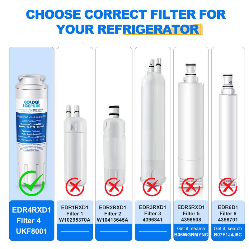 GOLDEN ICEPURE UKF8001 Replacement Filter 4 EveryDrop EDR4RXD1 Wrx735sdbm00, Mfi2570fez