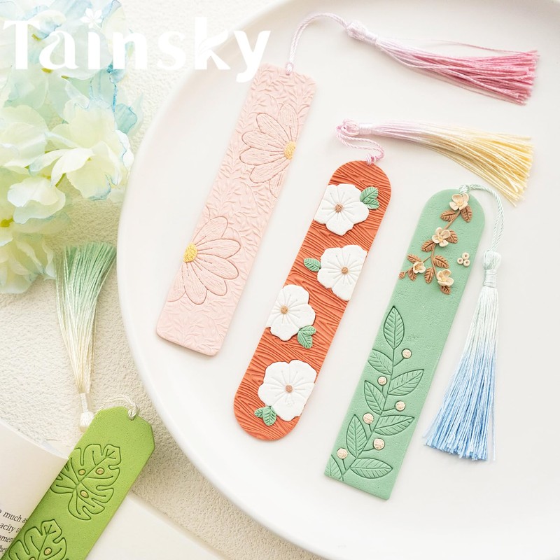TAINSKY Bookmarks Polymer Clay Cutters, Floral Bookmark Creator for Polymer