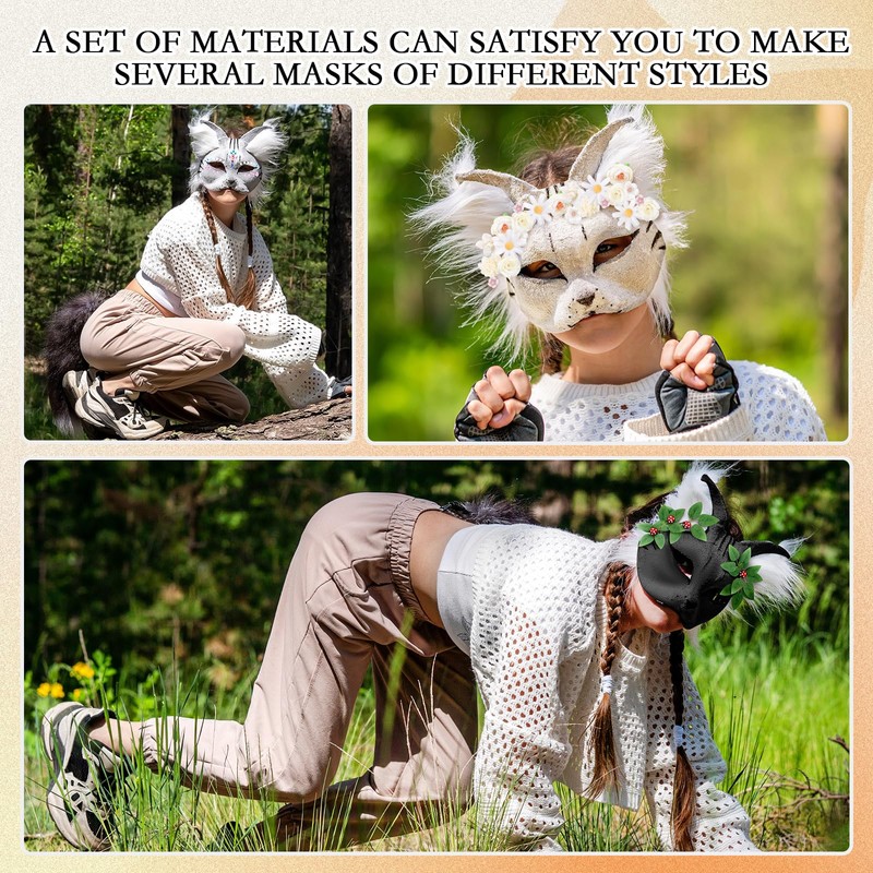 Seenelling 31 Pcs DIY Therian Mask Kit Blank Cat Mask