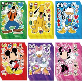 24 Sheets Cartoon Mouse Make-a-face Stickers for Kids Teens, Mixed & Matched with 6 Designed Characters Stickers for Party Decoration, Reward, Decor, Gift Idea