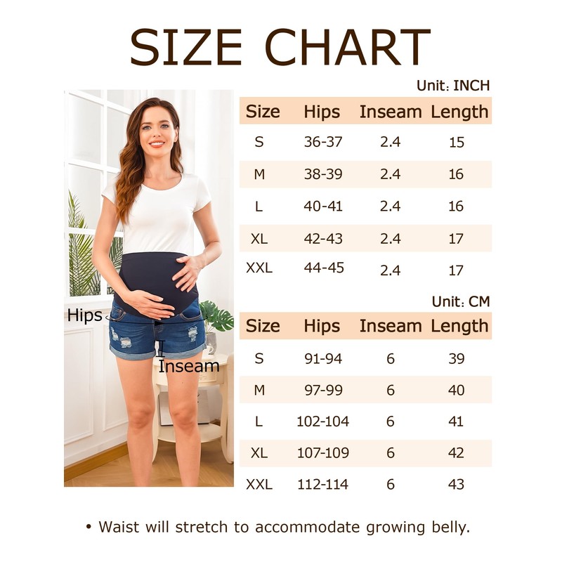 fitglam Women's Maternity Jean Shorts Over Belly Pregnancy Denim Shorts