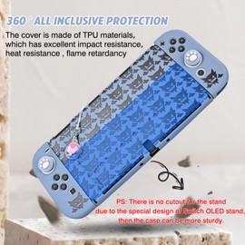 DLseego Protective Case Compatible with Switch OLED,Soft Touch Slim Cover Shell with 2PCS Thumb Grip Caps and Elf Balls Charm,Shock Absorption and Anti-scratch,Grey Ghost