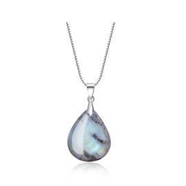 COAI 925 Sterling Silver Teardrop Labradorite Crystal Necklace for Women