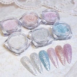 Fantasy Fairy Diamonds Sugar Powder for Nails, Woolen Powder Galaxy Glitter Sequins,Nail Art Powder Craft Sequins Dust for Face Body Eye Festvial Hair 6 Jars(Candy Powder)