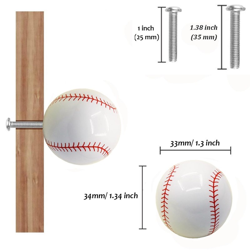 Tverghvad Ceramic Baseball Dresser Knobs, [6 Pack] Baseball Decor Drawer