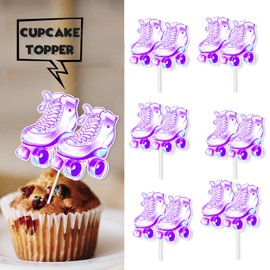 Roller Skates Dessert Cupcake Topper Girl Boy Happy Birthday Party Decorations 80s 90s Retro Hip Hop Roller Skating Theme Decor Supplies 18pcs