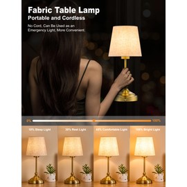 BOHON Cordless Lamp with Dimmer, Built-in 5200mAh Rechargeable Lamp, Patio Table Lamp, LED Bedside Night Light, Outdoor Ambient Light for Camping Restaurant Bedroom Dining Room Decor, Antique Brass