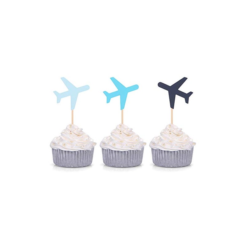 Decoración para cupcakes con diseño de avión azul (24 unidades)