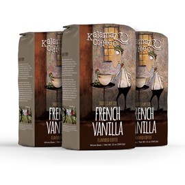 KALAMAZOO COFFEE COMPANY French Vanilla Whole Bean Coffee - That Silky Sip Flavored Coffee | 12oz Bag (3 Pack)