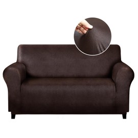 molasofa Oversized Loveseat Cover for Home Décor, Soft Leather-Like Spandex Love seat Cover, Non-Slip 1-Piece Couch Cover for Dogs, Cats, and Kids (Oversized Loveseat, Chocolate)