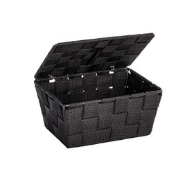WENKO storage basket with lid Adria - bathroom basket, 19 x 10 x 14 cm, black