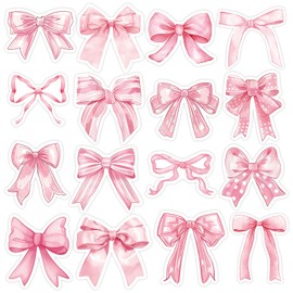 480Pcs Pink Coquette Bow Stickers 16 Styles Watercolor Cute Bowknot Self-Adhesive Sticker Decals for Water Bottles Laptop Scrapbook Luggage Decor