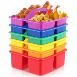 Weysat 6 Pack Movie Night Snack Trays with Handles, Reusable Plastic Storage Caddy for Movie Night Theater Theme Party, Snack Popcorn Drink Organizer, 3 Compartment