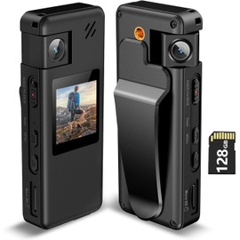 Hoestr A32 Body Camera 128G, Portable Body Cam with 180° Rotatable Lens and Motion Detection, 1080P Camcorder with Audio and Video Recording for Outdoors Sports Police Delivery Cycling Helmet