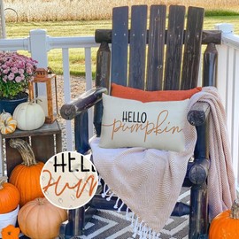 RABUSOFA Fall Pillow Covers 12x20 Inch Outdoor Waterproof Hello Pumpkin Quote Thanksgiving Autumn Lumbar Harvest Throw Cushion Cases Seasonal Fall Decorations for Home Couch Patio