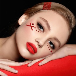 2 Pcs Valentine's Day Face Stickers Bow Love Heart Gems Face DIY Self Adhesive Fake Tattoo Sticker for New Year Birthday Cosplay Party Stage Face Makeup Art Decor Supplies