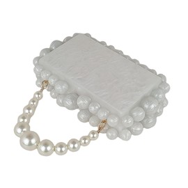 Acrylic Evening Handbag Marble Box Clutch Purse Women Beaded Party Prom Cocktail Bag(White)