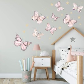 Butterflies & Stars Wall Sticker Set | Hand-Drawn | Sticker Nursery | Wall Sticker Children's Room Butterfly Swarm (80 x 44 cm)