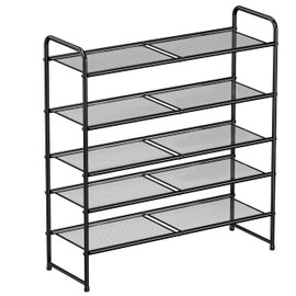SUFAUY Shoe Rack, 5-Tier 33" Wide Shoe Storage Rack for 24-30 Pairs of Shoes, Mesh Shoe Organizer for Entryway Closet, Steel Frame, Industrial, Black