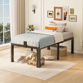 Yitong Angel 18 inch Twin Bed Frame with Round Corner Legs Mattress Slide Stopper,3500 lbs Heavy Duty Metal Platform,No Box Spring Needed,Steel Slat Support,Easy Assembly,Noise Free