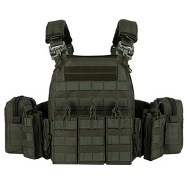 vAv YAKEDA Tactical Outdoor Vest Quick Release Adjustable Hunting Vest with PALS Molle System (US, Alpha, One Size, Regular, Regular, Green)