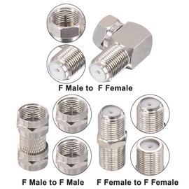 BOOBRIE F Type RG6 Coaxial TV Adapter Kit (6-Pack) F Male Female Adpater Set F Male/Female to Male/Female Straight and 90 Degree RF Coax Connector for TV, Satellite Receiver