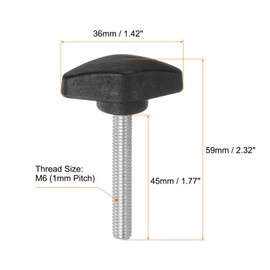 QUARKZMAN Pack of 4 Thumb Screws M6 x 45 mm Thumb Screw with T-shaped Handle, Galvanised Carbon Steel Threaded Bolts Thumb Screws 36 mm Clamping Screw Knob for Quick Removal