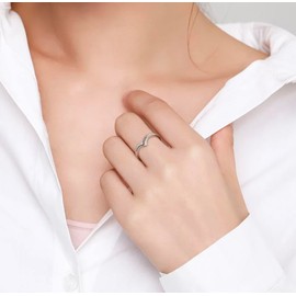 FeatherWish 925 Sterling Silver Ring Wish Bone Classic Style Statement Ring With Cubic Zirconia Women Size J L N P R For Ladies Girls Women (Size L)