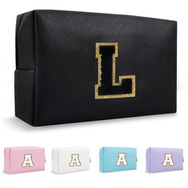 Lohhbve Small Minimalism Cute A-Z Makeup Bag, PU Leather Waterproof Cosmetic Bag Daily Use Toiletry Cosmetic Pouch, Portable Storage Travel Toiletry Bag for Women Girls Essential Cosmetic Organizer