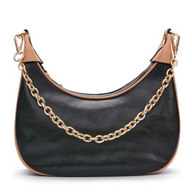 Genuine Leather Crossbody Bags for Women: Small Crescent Shoulder Bag -Trendy Hobo Purse (Black)