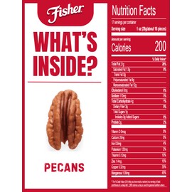 Fisher Oven Roasted Never Fried Mammoth Pecans, 17 Ounces (Pack of 1), Heart Healthy Snacks for Adults, Made with Sea Salt, No Added Oil or Artificial Ingredients , Gluten Free, Vegan Protein, Bulk