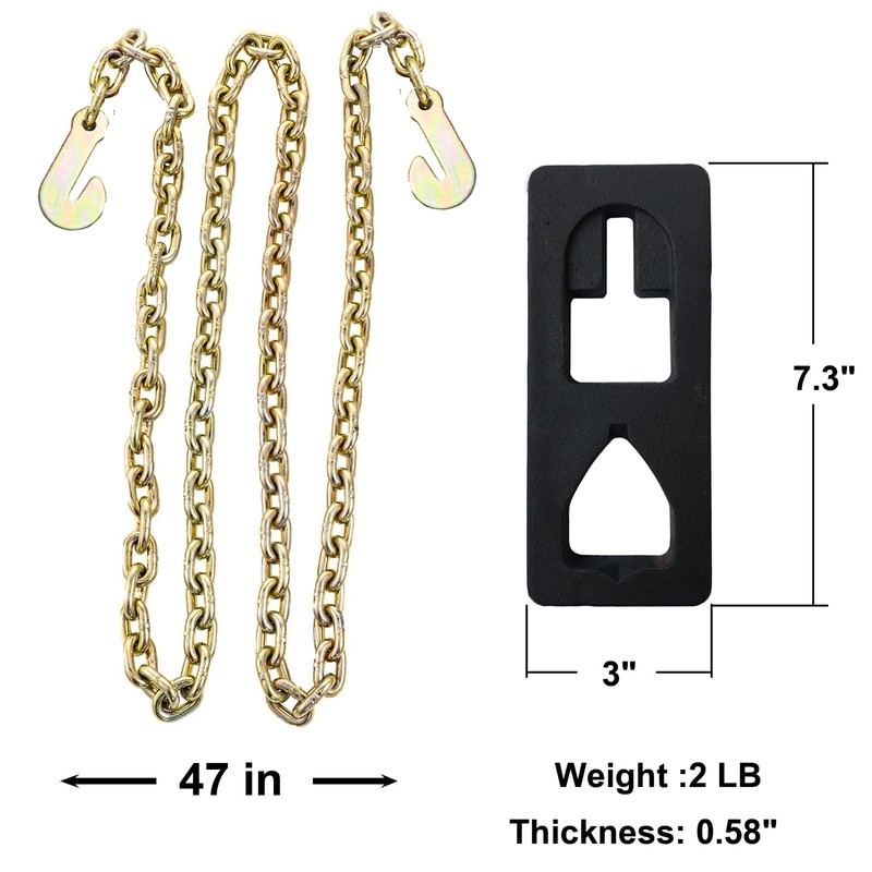 T Post Puller Plate with 47in Chain - Heavy-Duty Steel