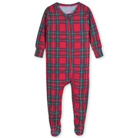 Gerber Unisex Baby Toddler Buttery Soft Snug Fit Footed Pajamas with Viscose Made from Eucalyptus, Stewart Plaid, 18 Months