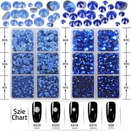 LPBeads 6400 Pieces Sapphire and lt Sapphire Hotfix Rhinestones Flat Back 5 Mixed Sizes Crystal Round Glass Gems with Tweezers and Picking Rhinestones Pen