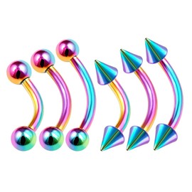 KJM Fashion Pack of 6 Anodised Banana Ear 1.2 mm 16 g Helix Daith Eyebrow