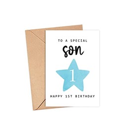 MoltDesigns To A Special Son - Happy 1st Birthday Card - Age 1 - One Year Old - First Birthday Card for Boys - Cute Birthday Cards for Kids - Son - Grandson Birthday Card - son card