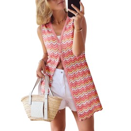 Womens Sleeveless Sweater Cardigans Fashion 2025 Spring V Neck Button Up Long Striped Knitted Vest Tops Pink