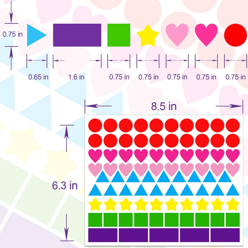 2016 PCS Multi-Shaped Color Coding Stickers 7 Colors 6 Shape
