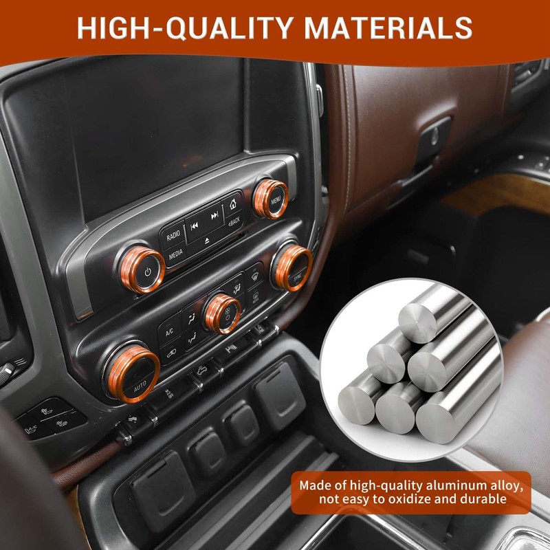 PDKLIN for Silverado Center Console Knob Cover Trim Ring Orange
