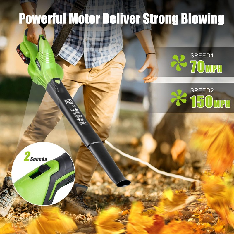 Leaf Blower Cordless with 2x2.0AH Batteries and Charger 21V Electric