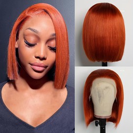 GIRLOFDREAMS 350 Color 13x4 Bob Wig Human Hair Straight Lace Front Wigs Glueless 180 Density Pre Plucked with Baby Hair Brazilian Remy Short Hair Transparent Lace Frontal Wigs for Black Women
