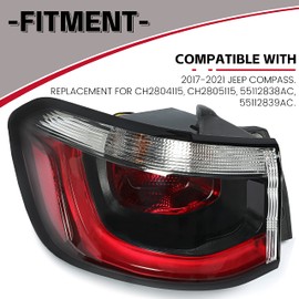 HECASA Left Tail Light Compatible with 2017-2021 Jeep Compass Rear Taillight Brake Lamp W/Blub Replacement for CH2804115, CH2805115, 55112838AC, 55112839AC (Driver Side)