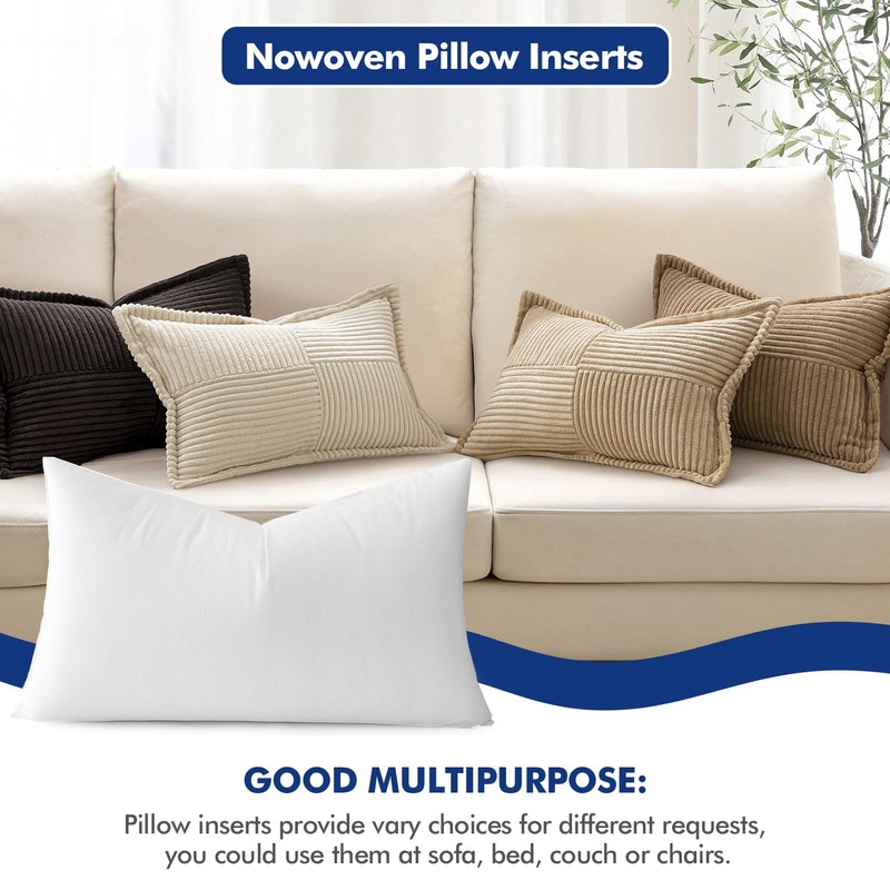 MIULEE Pillow Insert 12x20 Inch, Decorative Rectangle Throw Pillow Insert,