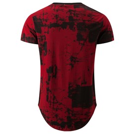 KLIEGOU Mens Hipster Hip Hop Ripped Round Hemline Pattern Print T Shirt 86 Red Wine XL