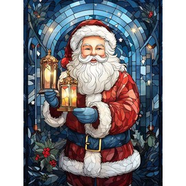 LOMSIOY Diamond Art Painting Kits Santa Claus for Adults Paint with Diamond Art Stained Glass, Round Full Drill Crystal Rhinestone Crafts Gem Arts for Home Wall Decor 12x16 inch 00074