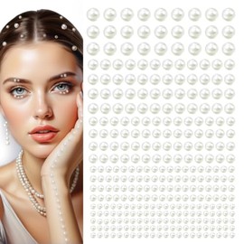 qiipii 4 Sheets Beige White Flatback Pearls Stickers Self Adhensive Ivory White Half Pearls Stick On Jewels 3/4/5/6/8mm Multi Sizes Gems Stick on Charms for Nails Face Eyes Hair Makeup Clothing Crafts