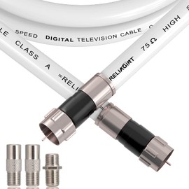 RELIAGINT 40ft White RG6 Coaxial Cable with F Connectors, F81 RF Double Female Adapter, Low Loss High-Speed Coax Cable Cord Extender for HD TV, Dish, Satellite, Antenna, TV Cable 40'